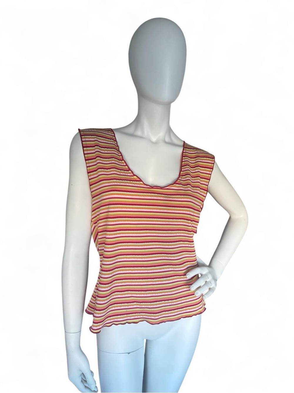 No Boundaries Pink and Yellow Striped Scoop Neck Tank